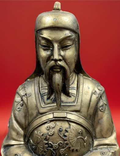 Asian Good Luck Statue resin/bronze Look Figurine Of Prosperity & Wisdom 9.5”