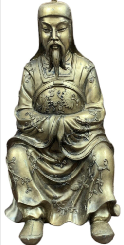 Asian Good Luck Statue resin/bronze Look Figurine Of Prosperity & Wisdom 9.5”