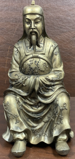 Asian Good Luck Statue resin/bronze Look Figurine Of Prosperity & Wisdom 9.5”